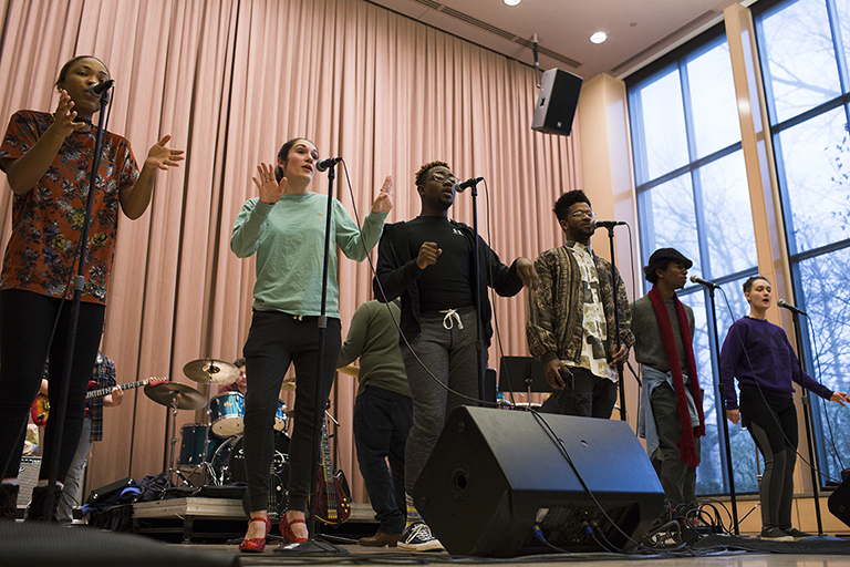 The IU Soul Revue rehearses in the Neal-Marshall Black Culture Center